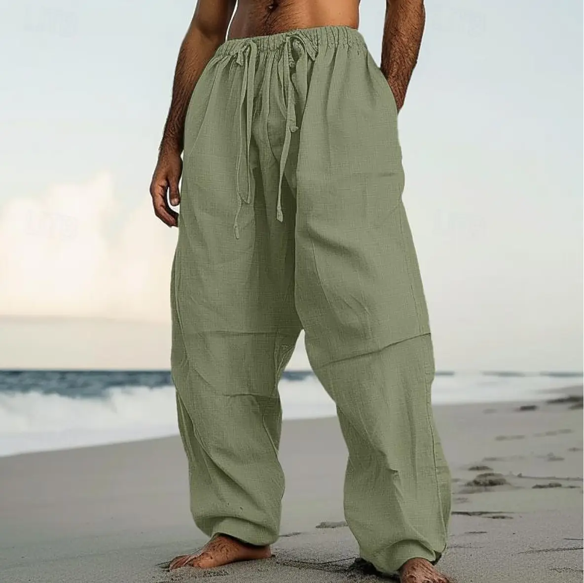 Beach Straight-leg Pants Plain Color Comfortable Daily