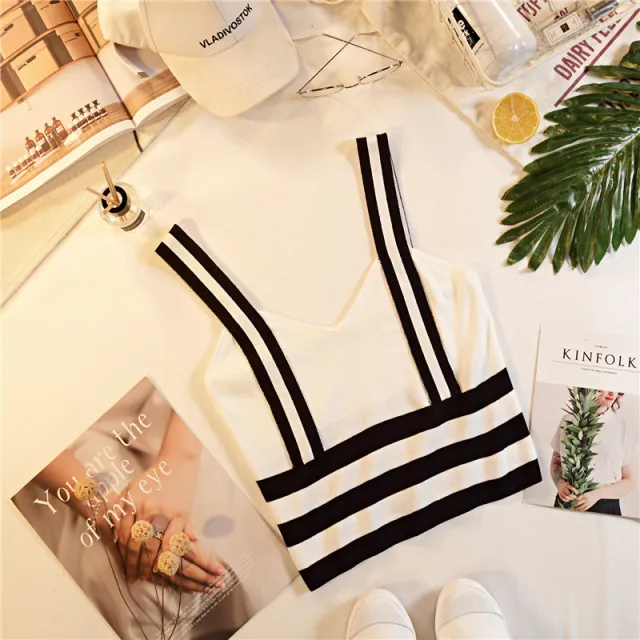 Women's Style Tube Top Contrast Color Striped Backless All matching Tank Top White - Shop at LoveMi
