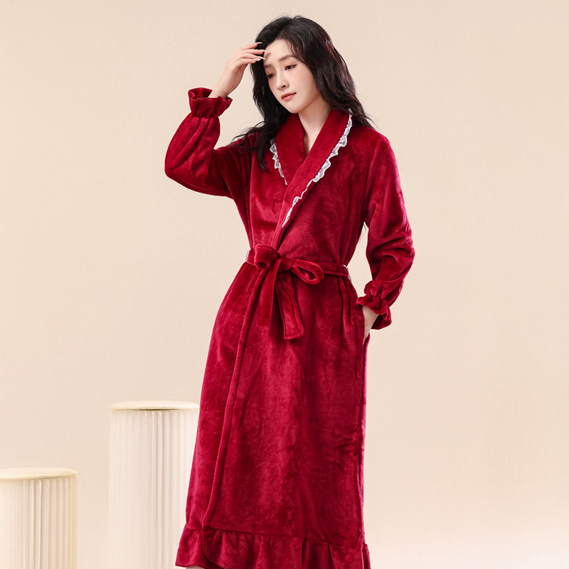 Style Flannel Thick Warm Bathrobe