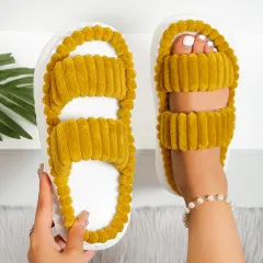 Soft And Comfortable Lamb Wool Women's Cotton Slippers - Yellow - View 1