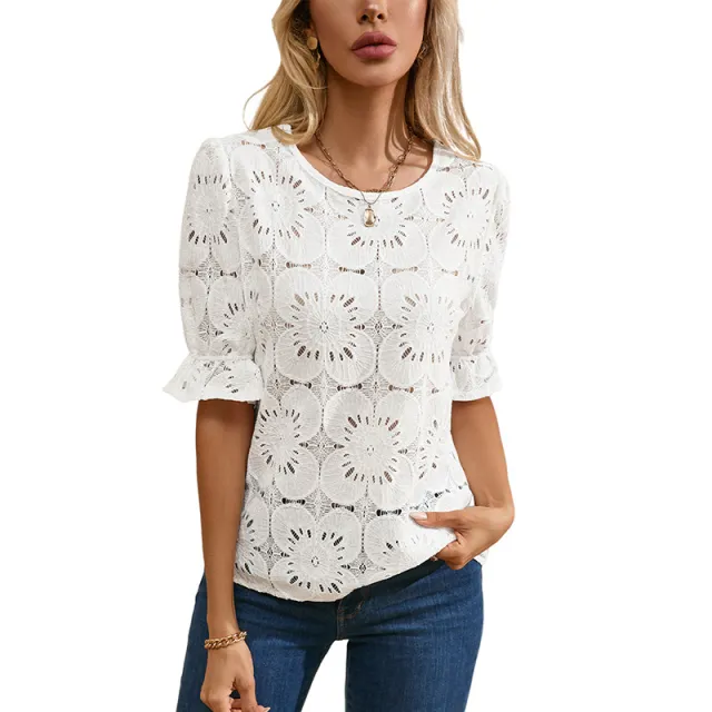 Women's Round Neck Chiffon Shirt Leisure All matching P101Color L - Shop at LoveMi