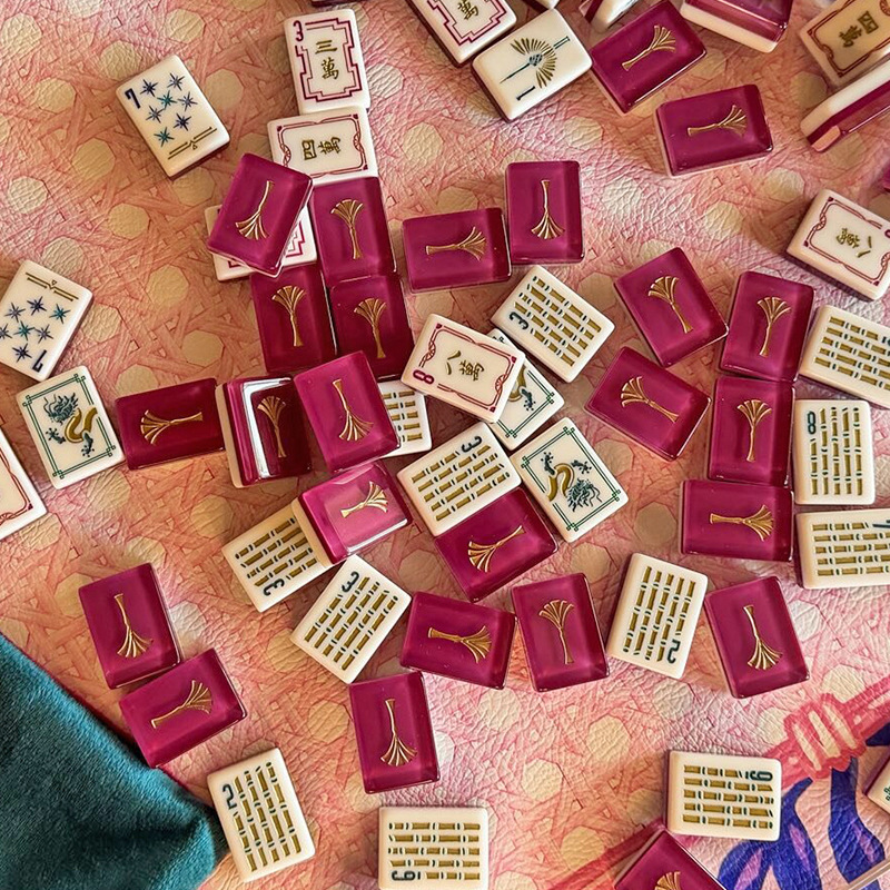 American Style Red Lagoon Pattern Acrylic American Mahjong Tiles