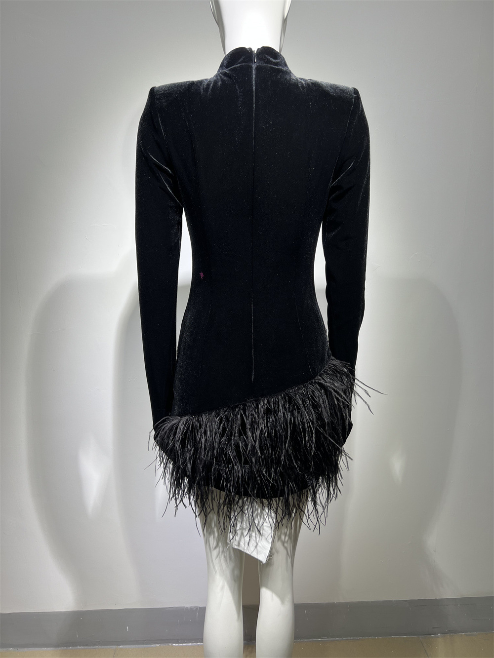 Black Sexy Casual Long Sleeve Velvet Slimming Dress