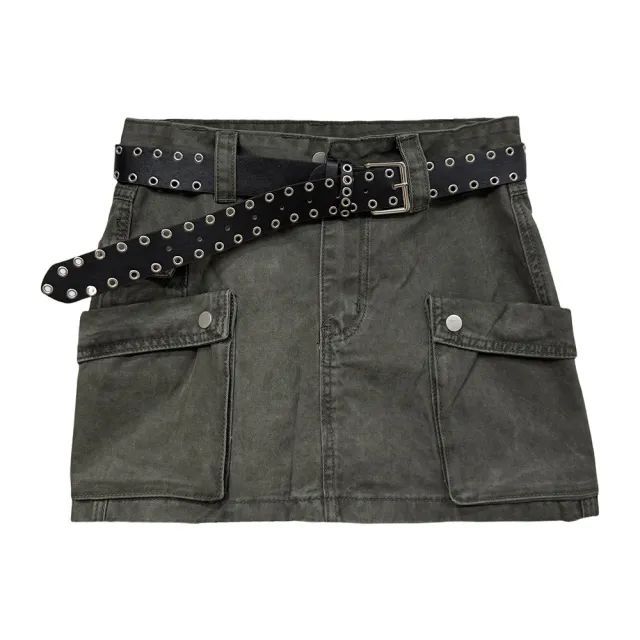 Summer Workwear Low Waist Skirt Women's Pocket Skirt Army Green Belt - Shop at LoveMi