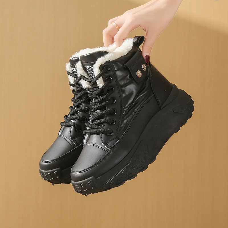 Fleece-lined High-top Windproof Boots Students - Black