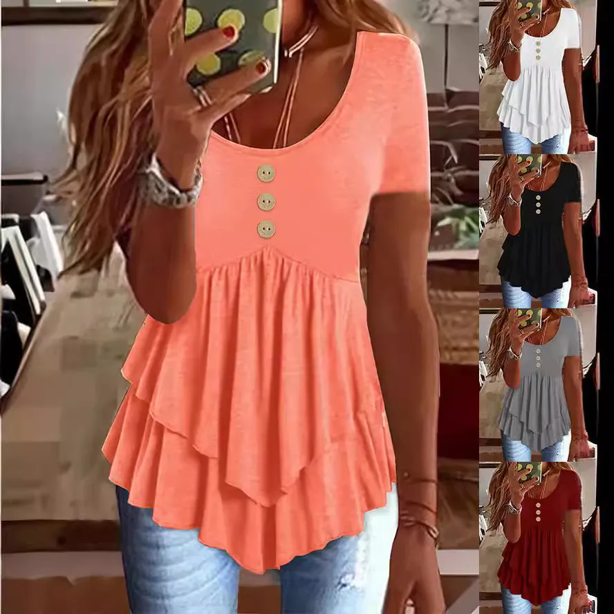 Fashion Three-button Casual Solid Color Short Sleeve