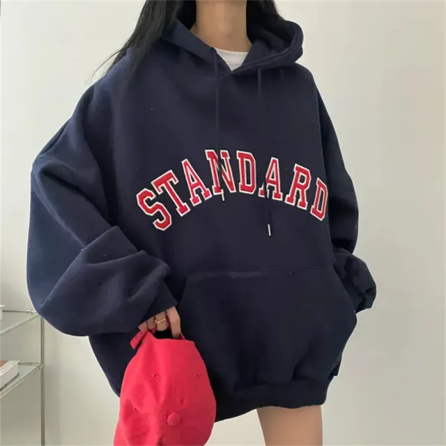 Letter Loose Fleece Printed Top Dark Blue Thin - Shop at LoveMi