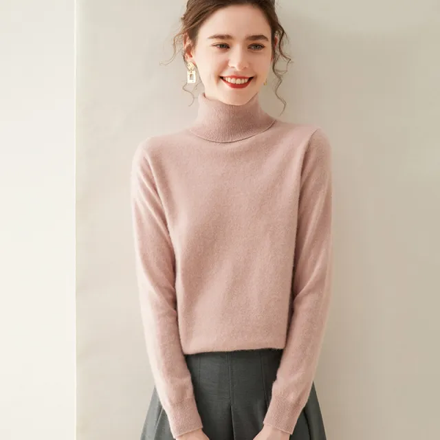 Women's Solid Color Pullover Cashmere Turtleneck Knitting Bottoming Shirt Pink - Shop at LoveMi