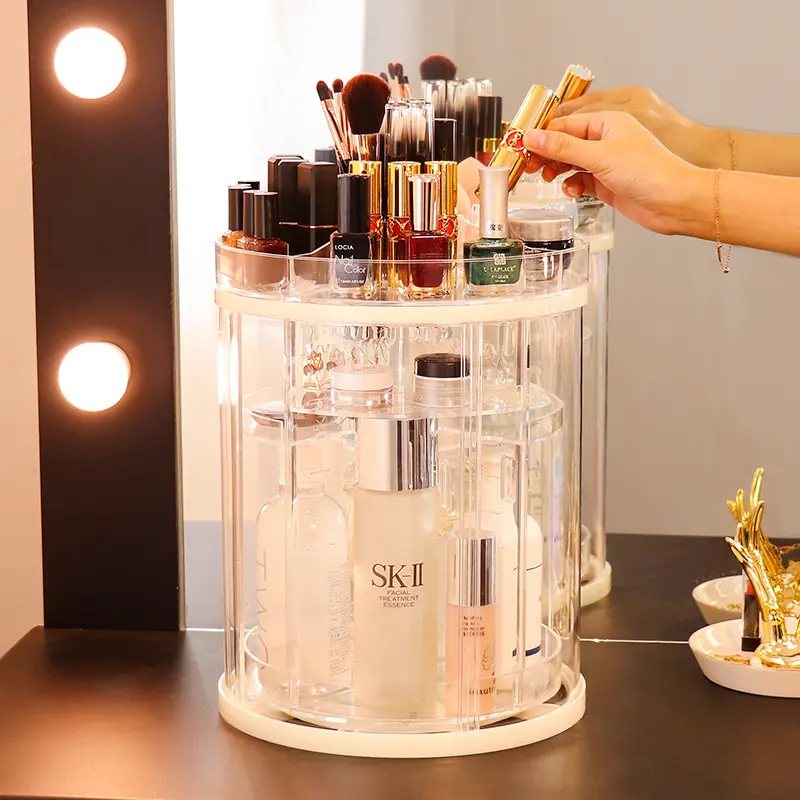 Rotating Cosmetics Storage Rack Table Red Skin