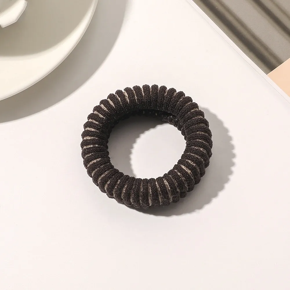 Towel Coarse Rubber Strap Simple Hair Ring - Striped Dark Brown
