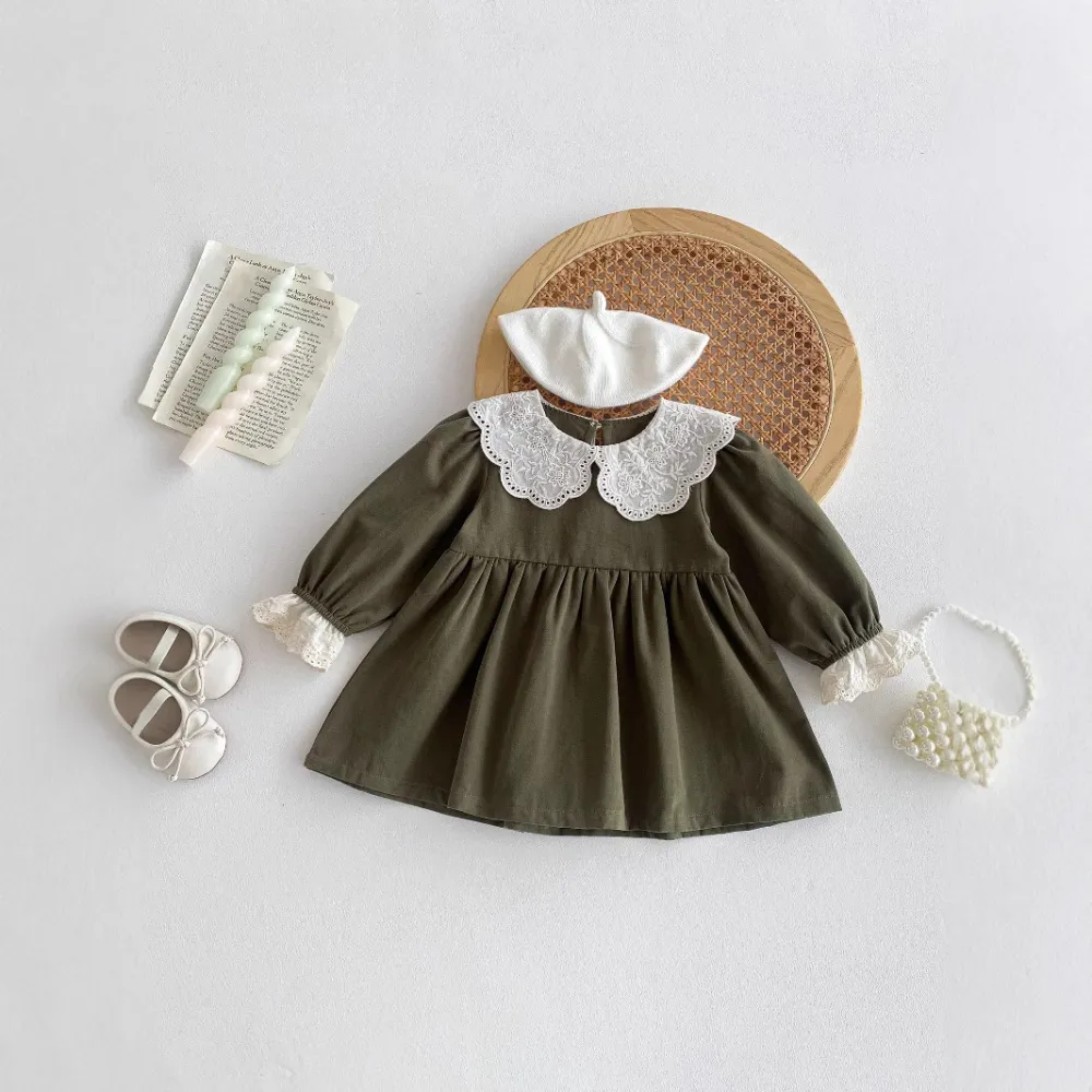Lace Collar Lapel Little Girl Princess Outwear Dress