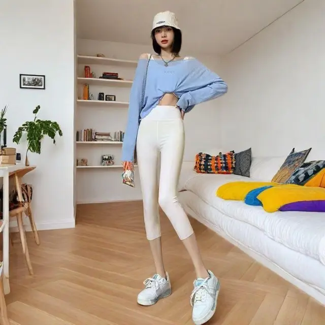 Women's Summer Thin Shark Pants Outer Wear High Waist Cropped Yoga Weight Loss Pants White - Shop at LoveMi
