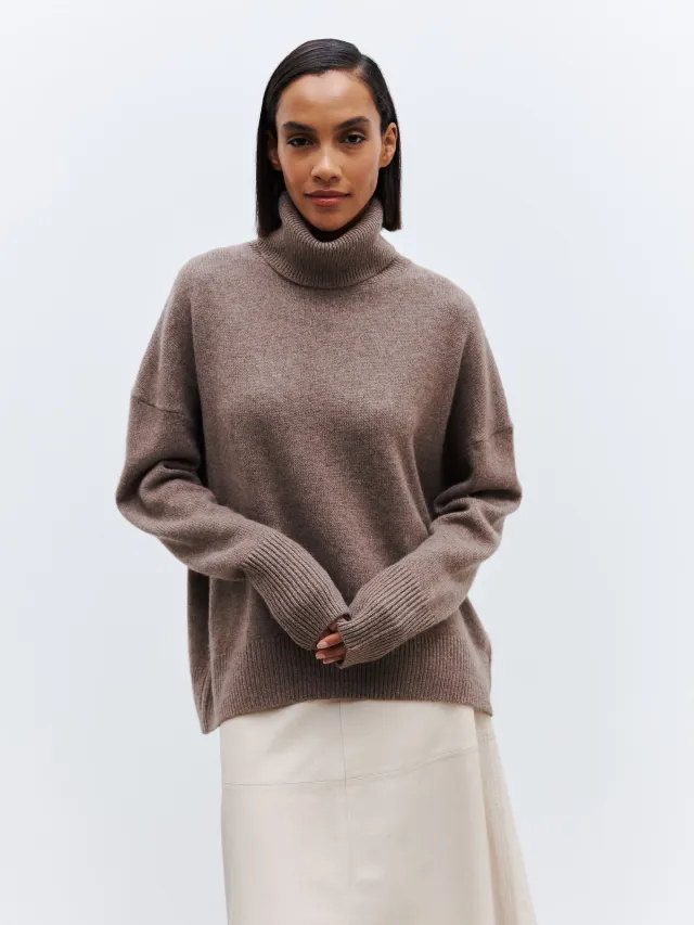 Women's Loose High Collar Autumn And Winter Anti Pilling Sweater Brown - Shop at LoveMi