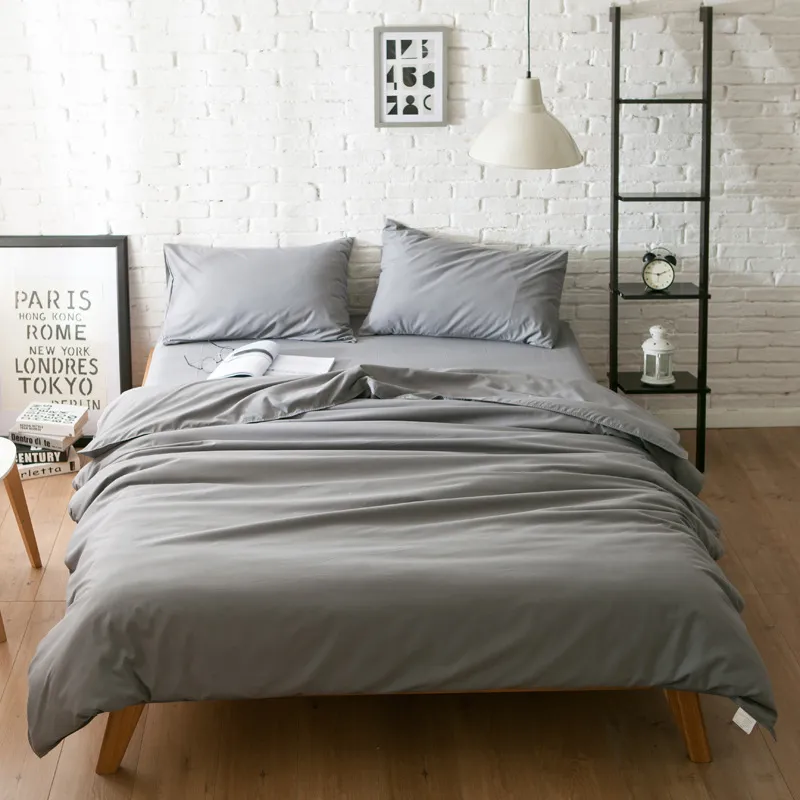 Solid Colour Bedding Quilt Cover Four-piece Set Three-piece Bed Sheet Set - Medium Grey