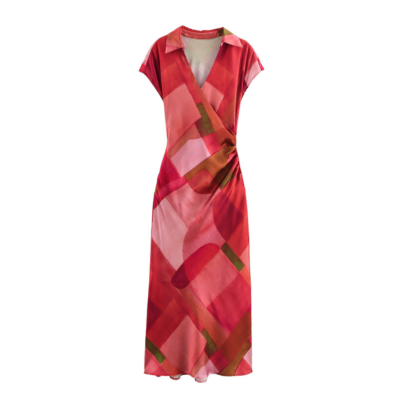 Printed Silk Satin Texture Midi Skirt Dress