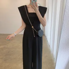 Women's Chiffon Retro Sleeveless Jumpsuit Wide Leg Pants - Black - View 1