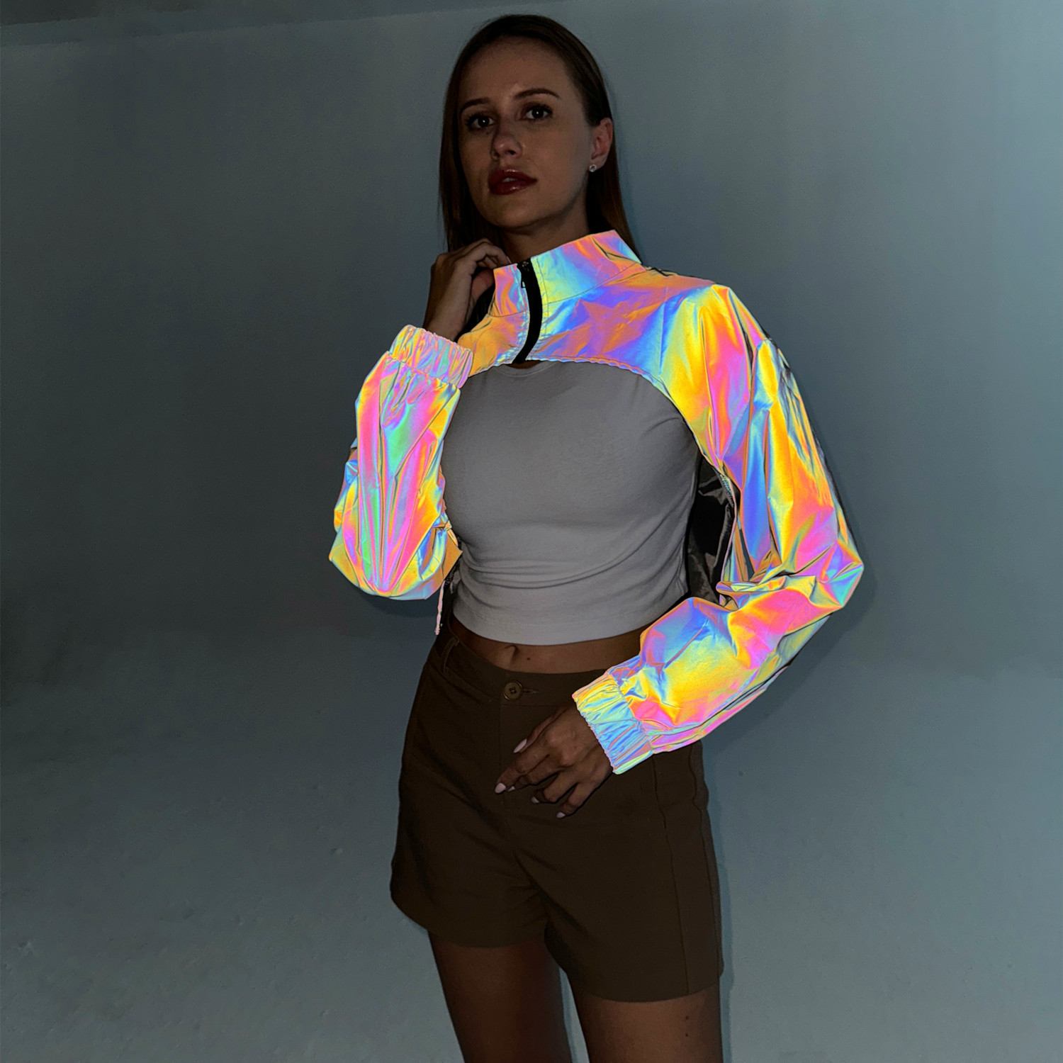Women's Colorful Reflective Short Coat European And American