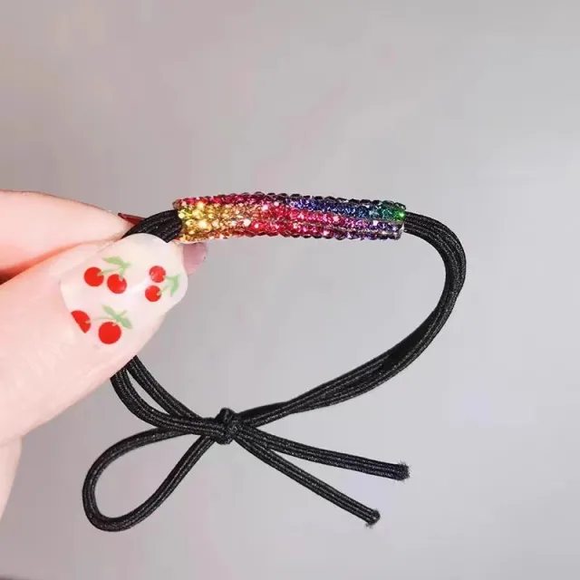 Women's Ponytail Hair Ring Crystal Hair Accessories Half Hair Elastic Diamond Rainbow Color - Shop at LoveMi
