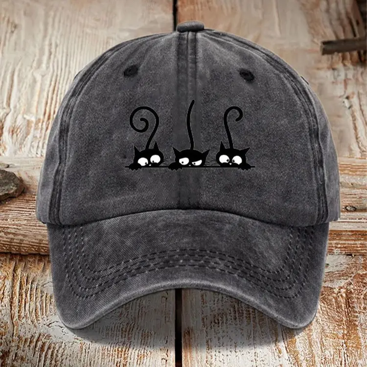 Washed Cotton Printed Hat Distressed Style Mens
