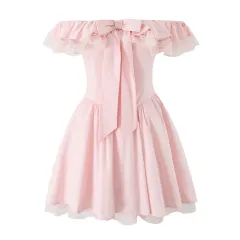 Summer Simple One-shoulder Lace Patch Mini Dress - View 1