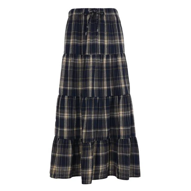 British Retro Plaid Patchwork A Line Skirt Blue - Shop at LoveMi