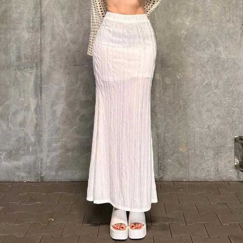 Solid Color Fishtail Skirt Slim High Waist Skirt - White