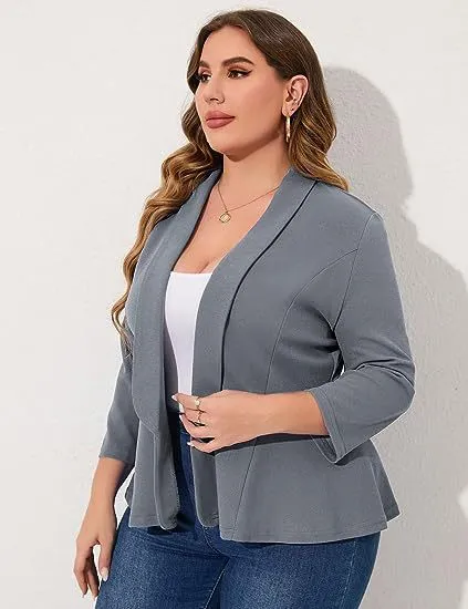 Lightweight Comfortable Casual Women's Plus Size Ruffled Jacket Gray - Shop at LoveMi