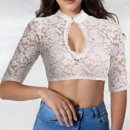 Women's Festival Base Lace Stitching Small Shirt White - Shop at LoveMi
