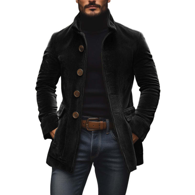 Men's Jacket Winter Stand Collar Button-up Coat Casual Blazer Outerwear Clothing - Image 4