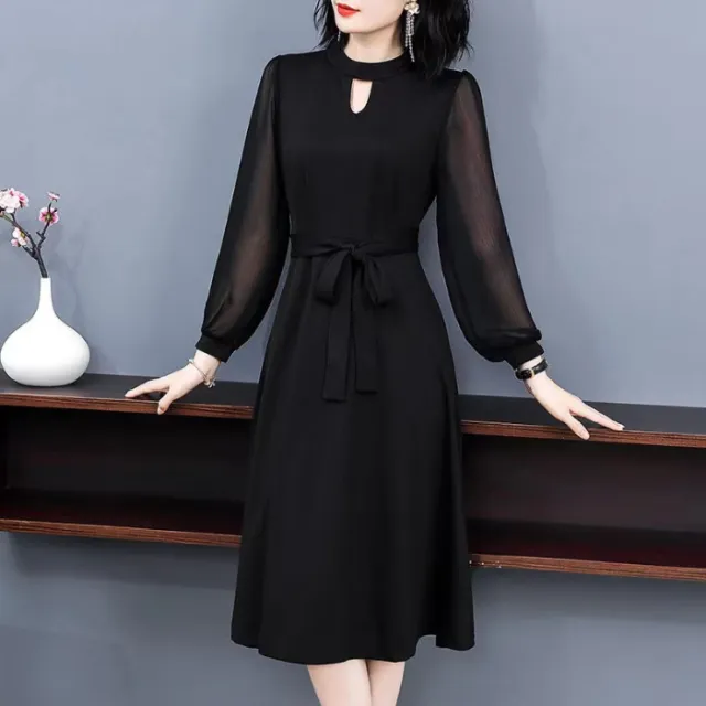 Women's Fashion Slimming Long Sleeve Elegant Dress Black - Shop at LoveMi
