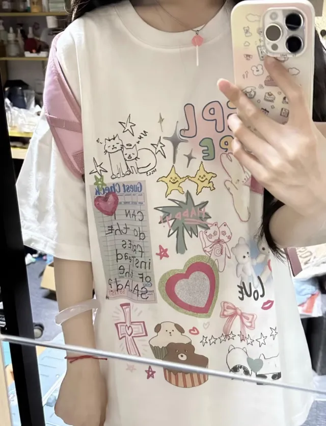 Sweet Heavy Cotton Printed T shirt White - Shop at LoveMi