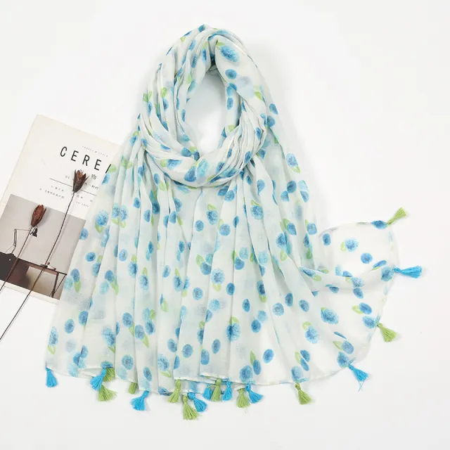 Light Blue Dots Cotton Linen Bali Yarn Scarf 1 Style - Shop at LoveMi