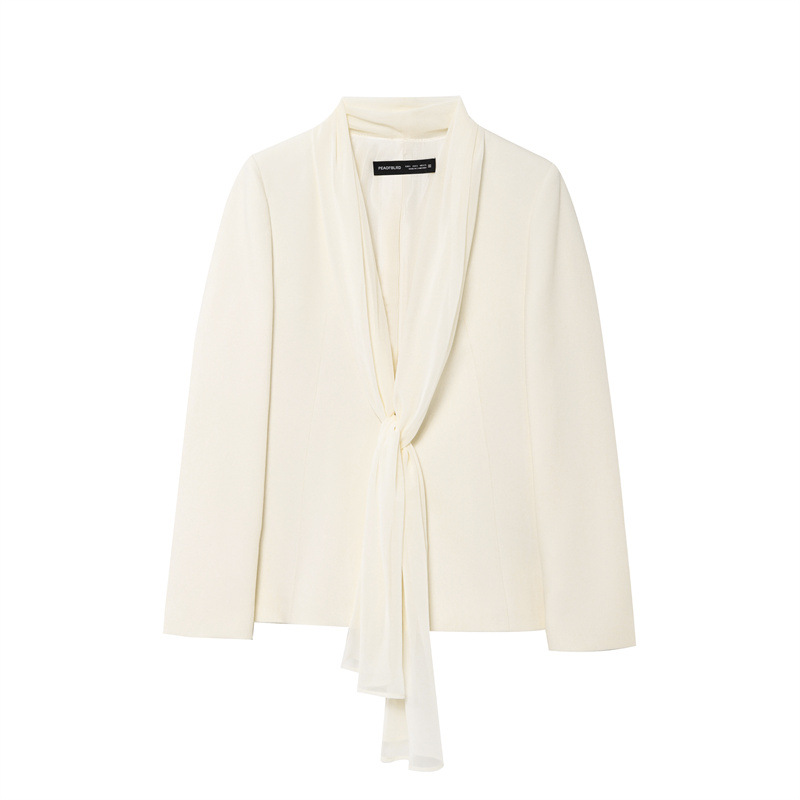 Thin Scarf Lapel Blazer Straight-leg Pants