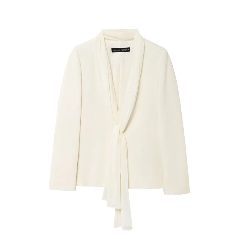 Thin Scarf Lapel Blazer Straight-leg Pants - Top-S