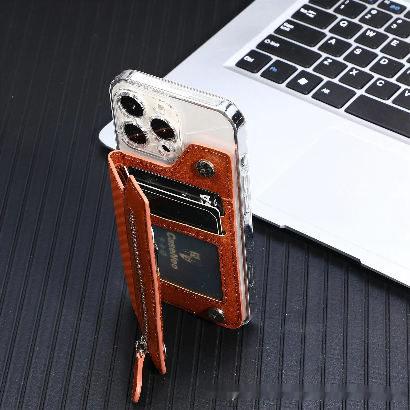 Card Holder Card Case Wallet Card Zipper Magnetic Snap Adhesive Portable Card Holder