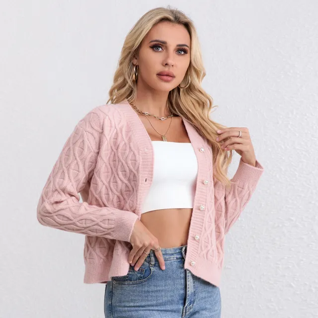 Women's Fashionable Knitted Twist Coat Pink - Shop at LoveMi