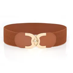 Fastener Decoration Wide Belt Women's Elastic Waistband - Camel - View 1