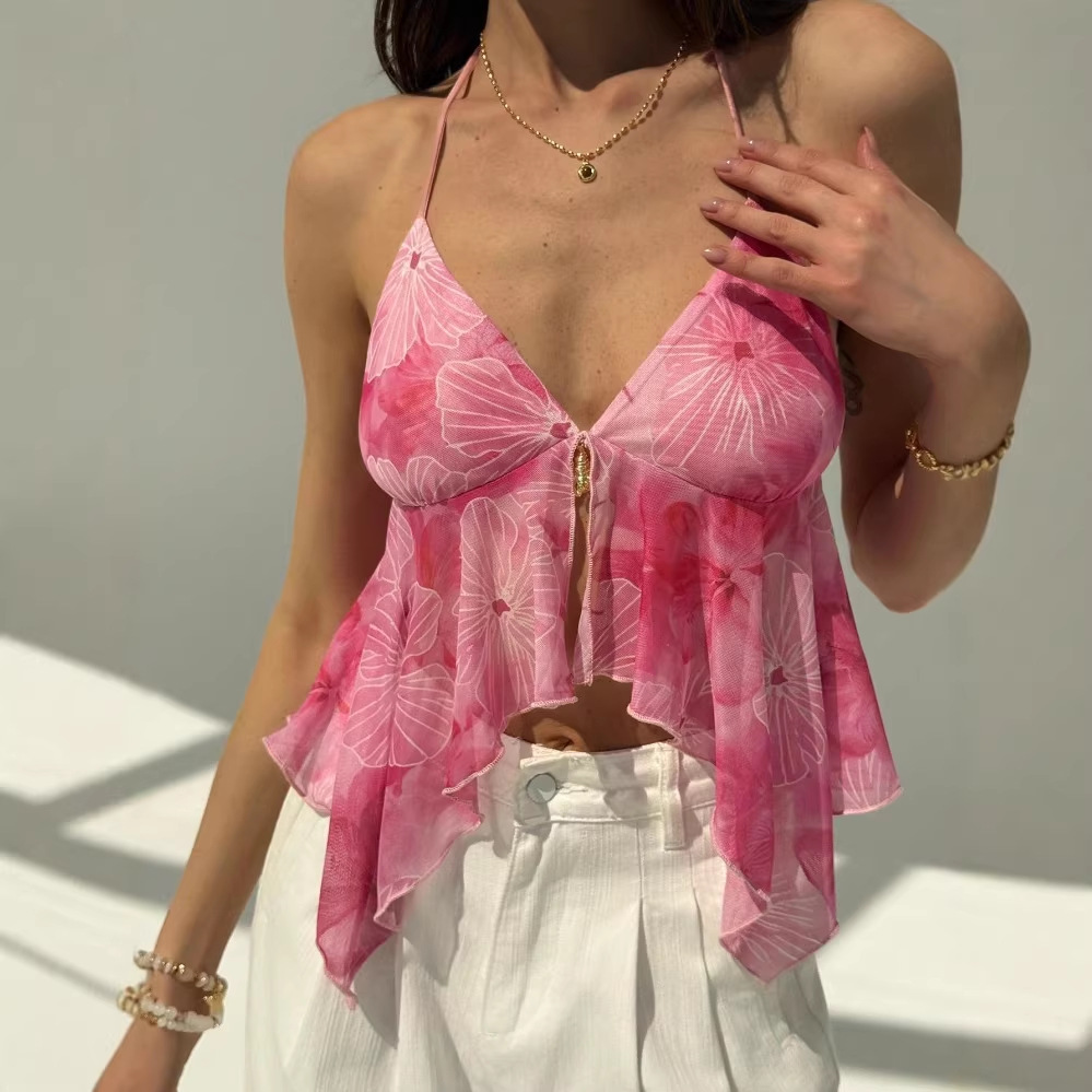 Floral Halterneck Off-shoulder Top For Women