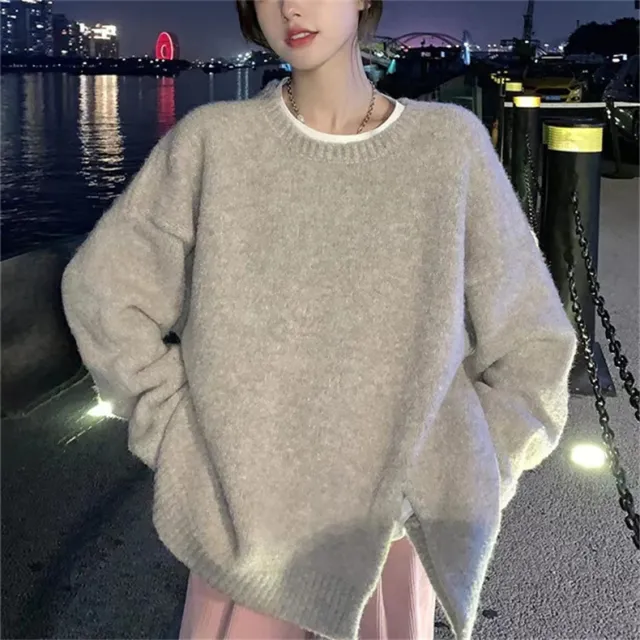 Idle Style Crew Neck Split Knitwear Loose Sweater Khaki - Shop at LoveMi