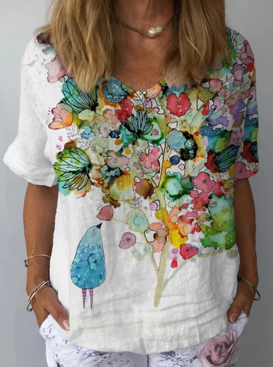 Women's Personality Printed Crew Neck Top - Style 9-5Xl