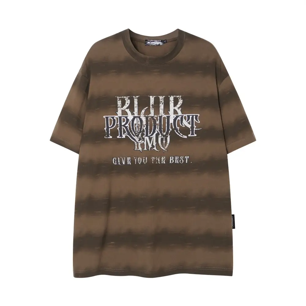 Striped Inkjet Letter Print Short-sleeve
