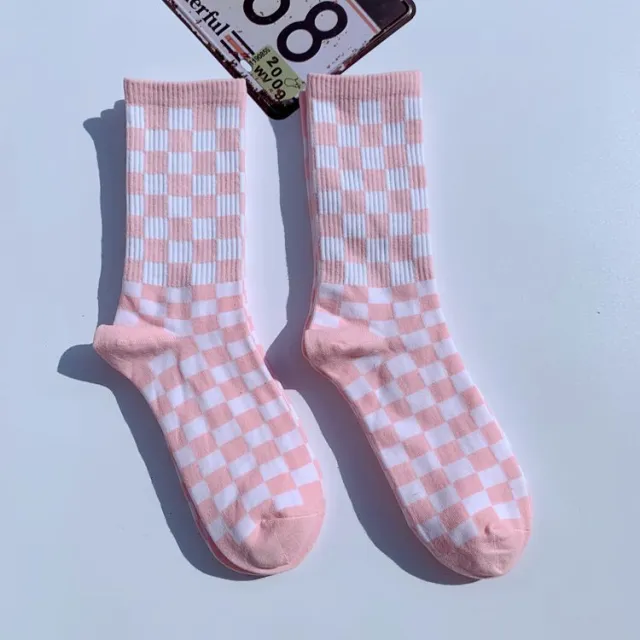 Socks Chessboard Socks Trendy Street European And American Large Plaid Pink - Shop at LoveMi