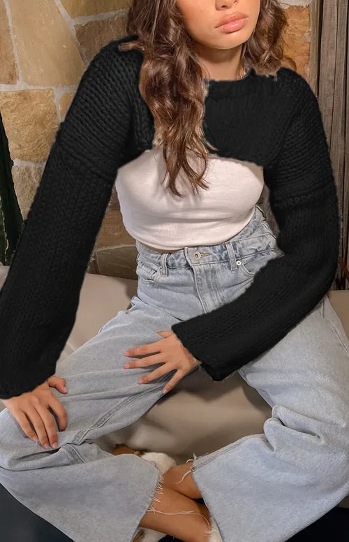 Temperament Long Sleeve Short Casual Sweater Black - Shop at LoveMi