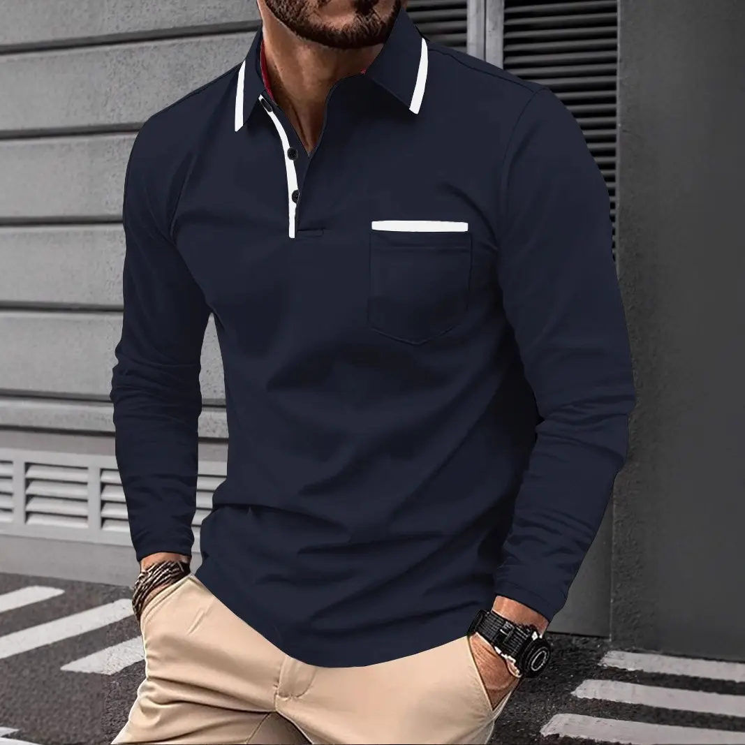 Mens Business-Casual Long-Sleeve Polo Shirt