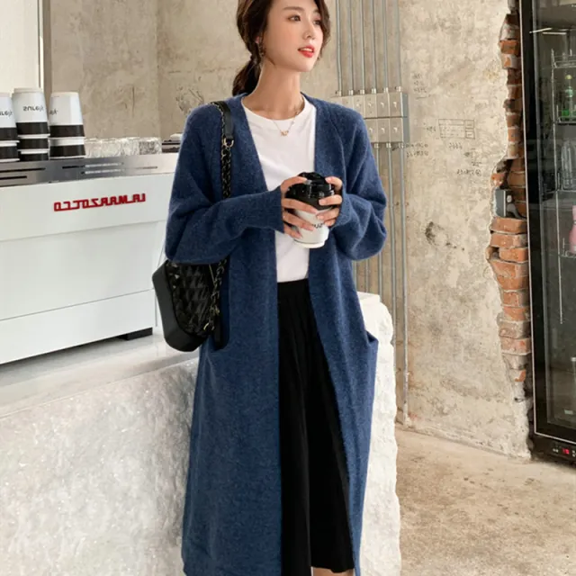 Autumn And Winter Clothing New Loose Mid length Knitted Coat For Women Blue - Shop at LoveMi