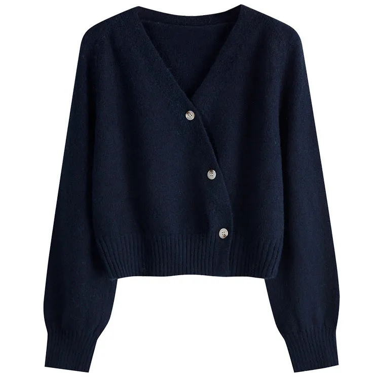 Women's Fashion Loose Sweater Women's Coat - Navy