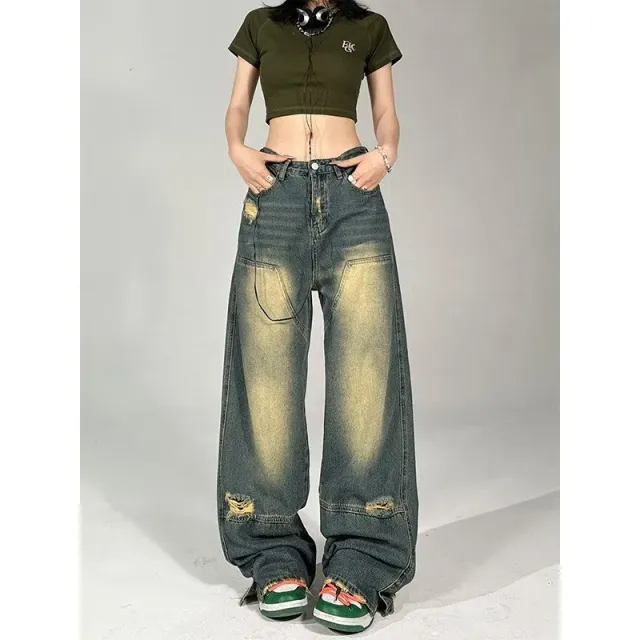 Dark Summer High Waist Washed All match Wide Leg Pants Blue - Shop at LoveMi