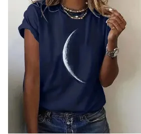3D Digital Printing Pullover Loose Diagonal Collar Women's T shirt Short Sleeve Blue - Shop at LoveMi