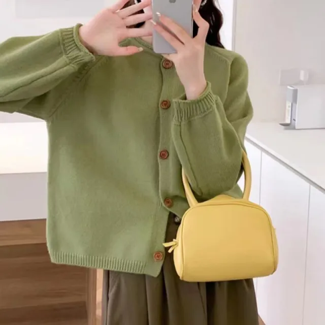 Autumn And Winter Simplicity Pure Color All matching Vintage Knitted Cardigan Loose And Lazy Style Sweater Coat Green - Shop at LoveMi