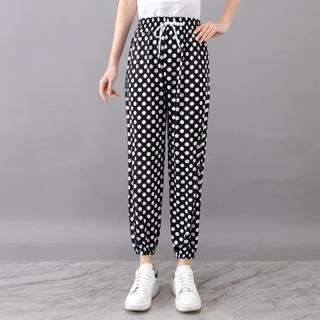 Women's Plus sized Ice Silk Elastic Pants Cropped Straight Artificial Silk Black - Shop at LoveMi